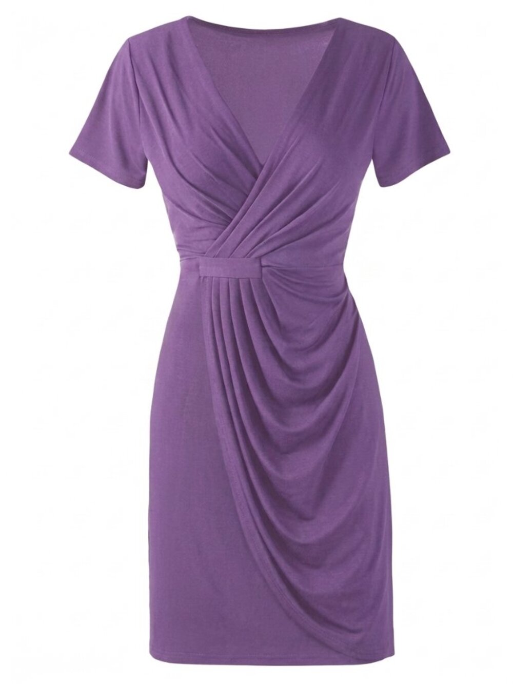 The Paragon Faux Wrap Midi Sheath Dress Purple 1X NWOT Slimming Ruched V-Neck